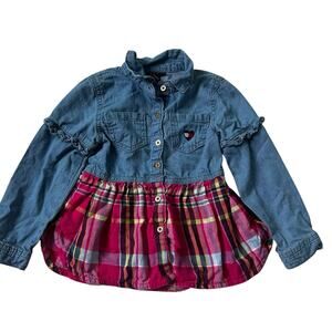 Tommy Hilfiger Multicolor Ruffle Plaid Denim Tunic Girl Size 3T | 62-24